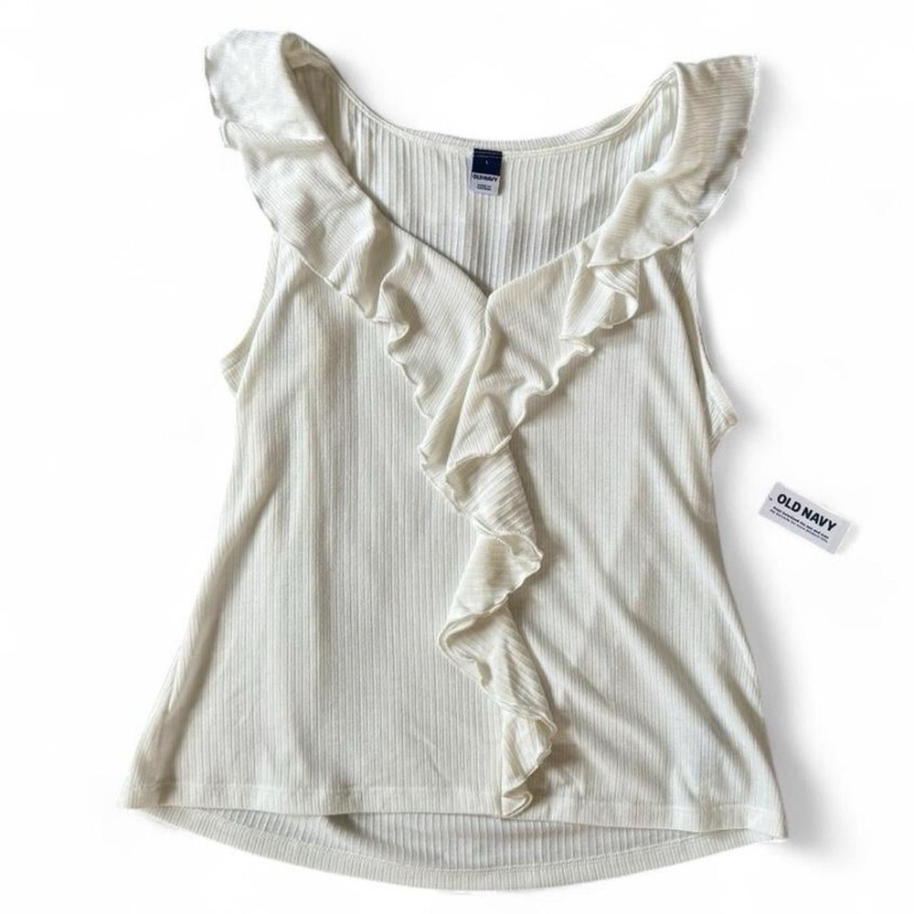 Old Navy Ruffle Ribbed Tank Ivory NWT Large - Picture 7 of 7